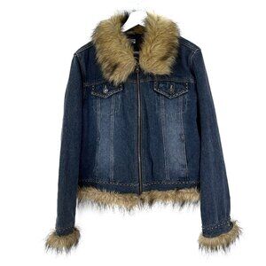 vintage Y2K Giacca faux fur denim jacket studded